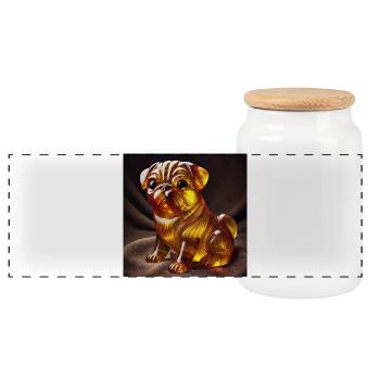 Glasfigur Pug mit Goldflammen-Design - Panorama Keksdose mit Holzdeckel - Weiß - Vorne