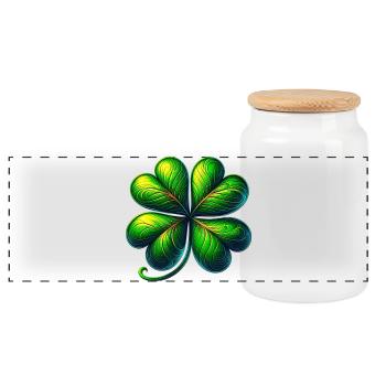 Four-leaf clover - Panoramic Cookie Jar with Wooden Lid - white - Front