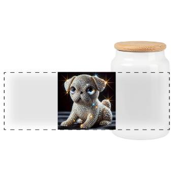 Funkelnder Hund im Diamant-Look - Panorama Keksdose mit Holzdeckel - Weiß - Vorne