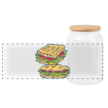 Sandwich Fast Food Koch Köche Köchin kochen - Panorama Keksdose mit Holzdeckel - Weiß - Vorne