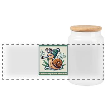 Better too late than ugly - Ganja Snail Joint - Panoramic Cookie Jar with Wooden Lid - white - Front