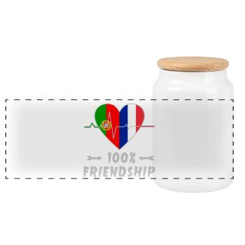 Portugal und Frankreich 100% Freundschaft - Panorama Keksdose mit Holzdeckel - Weiß - Vorne