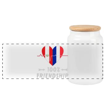 Peru and France 100% friendship - Panoramic Cookie Jar with Wooden Lid - white - Front