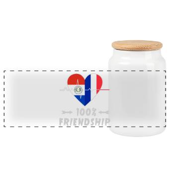Paraguay and France 100% friendship - Panoramic Cookie Jar with Wooden Lid - white - Front