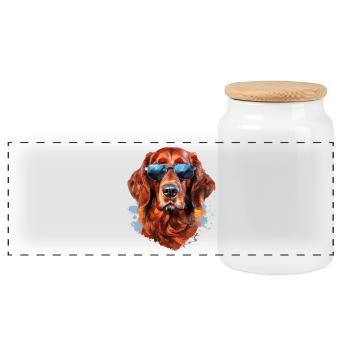 Irish Setter mit Sonnebrille - Panorama Keksdose mit Holzdeckel - Weiß - Vorne