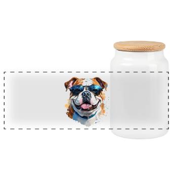 Bulldogge mit Sonnenbrille - Panorama Keksdose mit Holzdeckel - Weiß - Vorne