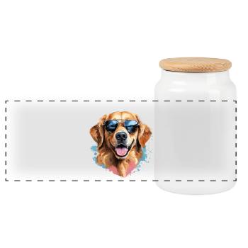 Golden Retriever avec lunettes de soleil - Boîte à biscuits avec couvercle en bois - blanc - Devant