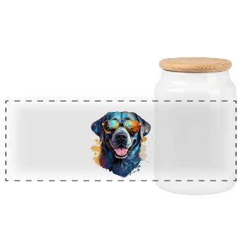 Labrador mit Sonnenbrille - Panorama Keksdose mit Holzdeckel - Weiß - Vorne