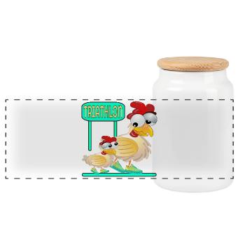TRIATHLON LAUFEN - GEFLÜGEL HUHN - Panorama Keksdose mit Holzdeckel - Weiß - Vorne