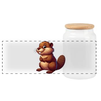 Beaver - Panoramic Cookie Jar with Wooden Lid - white - Front