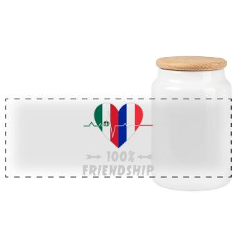 Mexico and France 100% friendship - Panoramic Cookie Jar with Wooden Lid - white - Front