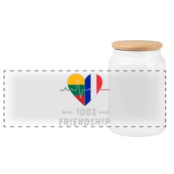 Lithuania and France 100% friendship - Panoramic Cookie Jar with Wooden Lid - white - Front