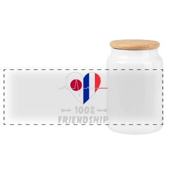 Japan and France 100% friendship - Panoramic Cookie Jar with Wooden Lid - white - Front