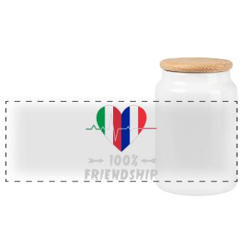 Italy and France 100% friendship - Panoramic Cookie Jar with Wooden Lid - white - Front