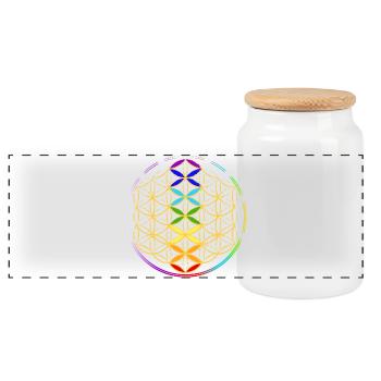 Flower of Life with the Chakras - Panoramic Cookie Jar with Wooden Lid - white - Front
