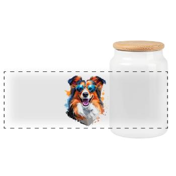 Sheltie mit Sonnenbrille - Panorama Keksdose mit Holzdeckel - Weiß - Vorne