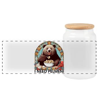 I Need Pelmeni Bear Gift - Panoramic Cookie Jar with Wooden Lid - white - Front