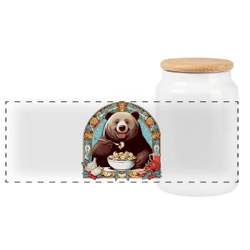 Pelmeni Bear Gift - Panoramic Cookie Jar with Wooden Lid - white - Front