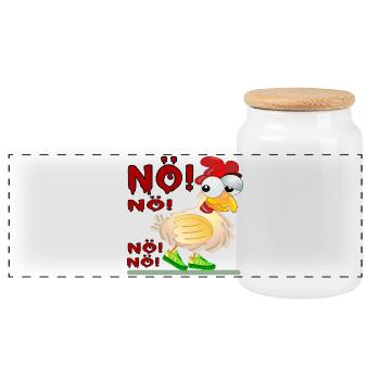 NÖ NEIN SAGEN - HÜHNER HÜHNERSTALL - Panorama Keksdose mit Holzdeckel - Weiß - Vorne