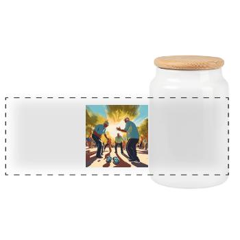 pétanque, pétanque fan, bowler - Panoramic Cookie Jar with Wooden Lid - white - Front