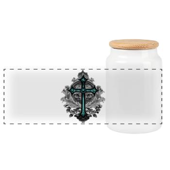 Grabstein-Ornament, Kreuze, gothic design - Panorama Keksdose mit Holzdeckel - Weiß - Vorne
