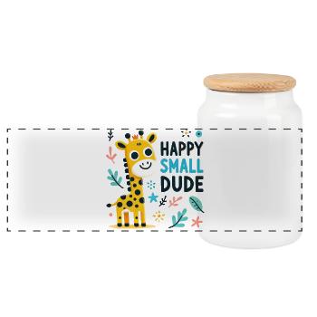 Girafe fantaisiste Happy Petit Dude Design - Boîte à biscuits avec couvercle en bois - blanc - Devant