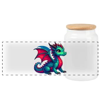 Drache - Panorama Keksdose mit Holzdeckel - Weiß - Vorne