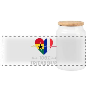 Ghana and France 100% friendship - Panoramic Cookie Jar with Wooden Lid - white - Front