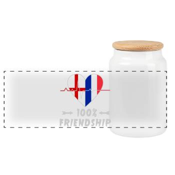 England and France 100% friendship - Panoramic Cookie Jar with Wooden Lid - white - Front