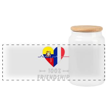 Ecuador und Frankreich 100% Freundschaft - Panorama Keksdose mit Holzdeckel - Weiß - Vorne