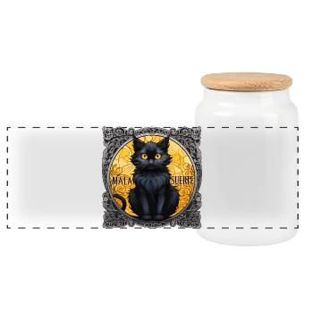 Chat Noir Mala Suerte - Boîte à biscuits avec couvercle en bois - blanc - Devant
