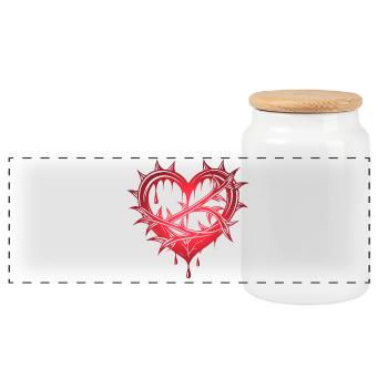 Heart with thorns - Panoramic Cookie Jar with Wooden Lid - white - Front