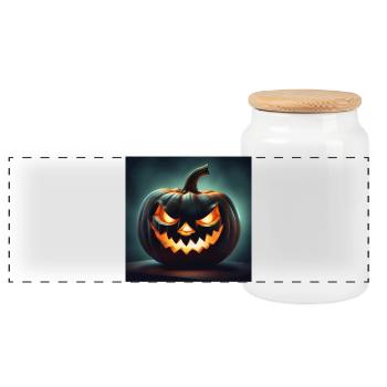 Halloween, Pumpkin, Monster - Panoramic Cookie Jar with Wooden Lid - white - Front