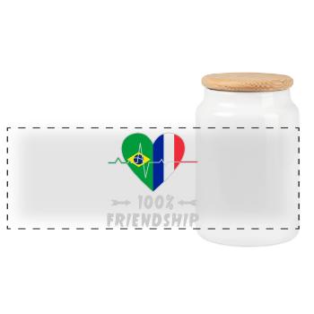 Brasilien und Frankreich 100% Freundschaft - Panorama Keksdose mit Holzdeckel - Weiß - Vorne