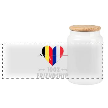 Belgien und Frankreich 100% Freundschaft - Panorama Keksdose mit Holzdeckel - Weiß - Vorne
