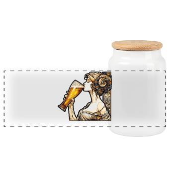 Femme buvant de la bière cadeau - Boîte à biscuits avec couvercle en bois - blanc - Devant