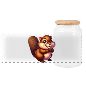 Beaver - Panoramic Cookie Jar with Wooden Lid - white - Front