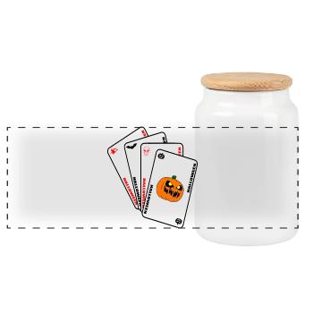 Halloween Cards - Panoramic Cookie Jar with Wooden Lid - white - Front