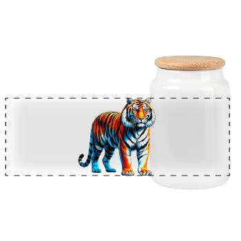 Tiger - Panoramic Cookie Jar with Wooden Lid - white - Front