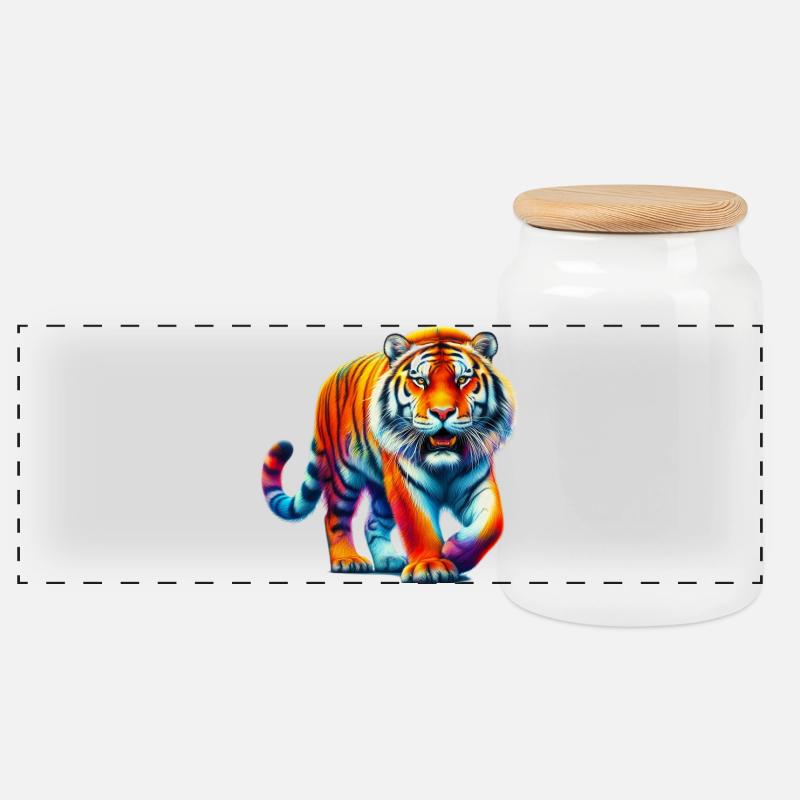 Tiger - Panorama Keksdose mit Holzdeckel - Weiß