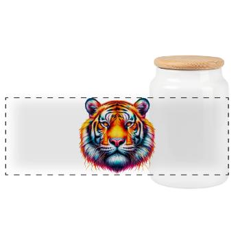 Tiger - Panoramic Cookie Jar with Wooden Lid - white - Front