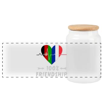 Afghanistan and France 100% friendship - Panoramic Cookie Jar with Wooden Lid - white - Front