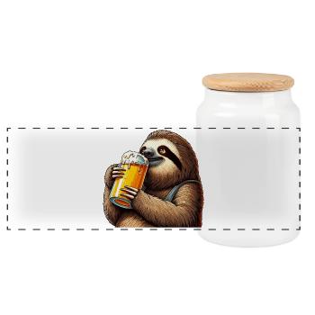 Bier Faultier Genuss Geschenk - Panorama Keksdose mit Holzdeckel - Weiß - Vorne