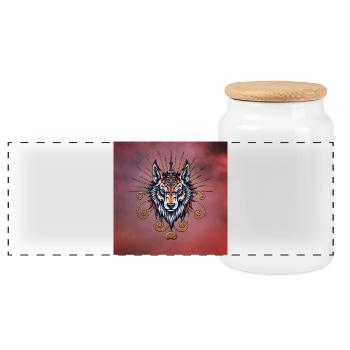 Superbe tête de loup - Boîte à biscuits avec couvercle en bois - blanc - Devant