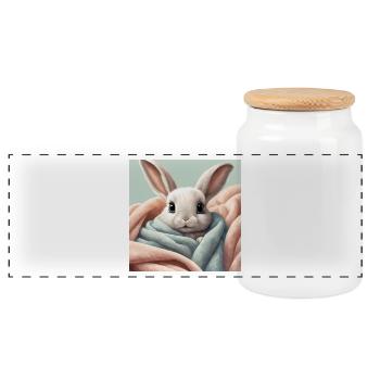 poster lapin mignon, bébé, enfant, nourrisson - Boîte à biscuits avec couvercle en bois - blanc - Devant