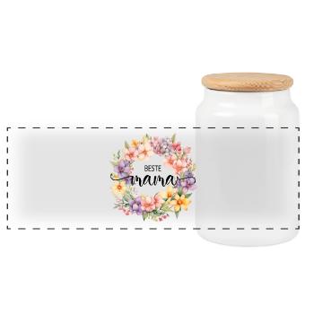 Meilleure maman ! Couronne florale, personnalisable - Boîte à biscuits avec couvercle en bois - blanc - Devant