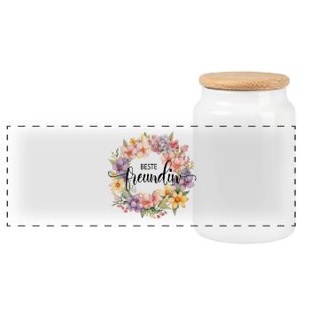 Beste Freundin! Floral, personalisierbar - Panorama Keksdose mit Holzdeckel - Weiß - Vorne