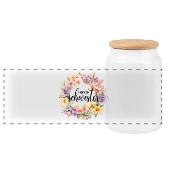 Beste Schwester! Personalisierbares Design - Panorama Keksdose mit Holzdeckel - Weiß - Vorne