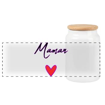 HAPPY BIRTHDAY. HEART. HAPPY MOTHER'S DAY. MOM - Panoramic Cookie Jar with Wooden Lid - white - Front