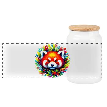 Red panda - Panoramic Cookie Jar with Wooden Lid - white - Front